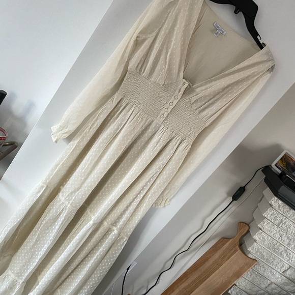 Patrons of Peace Dresses & Skirts - Patrons of Peace Cream Maxi Dress with Smocked Swiss dot tiered long sleeve